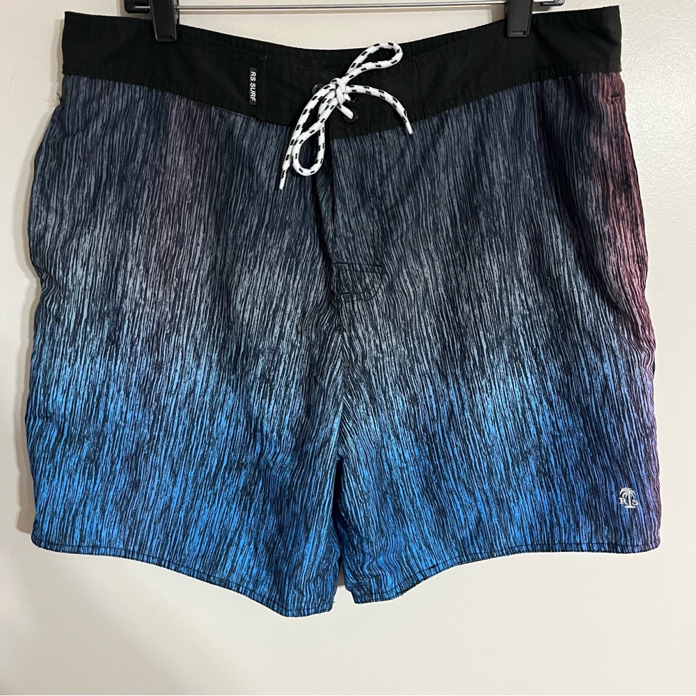 Men’s RS Surf‎ Ombré Swim Trunks Size 36 Blue & Gray With Sun Bleach